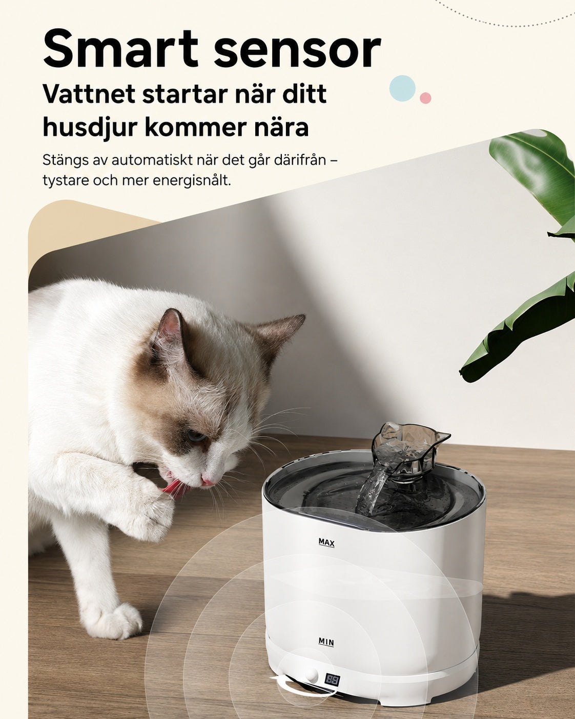 Smart sensor som startar vattnet när katten kommer nära